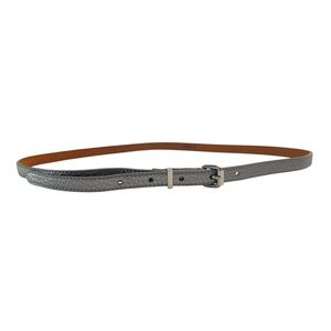 COLE HAAN Women Leather Skinny Belt in Silver with Silver Buckle Size M